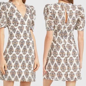 Express Paisley Puff Sleeve Fit & Flare Dress